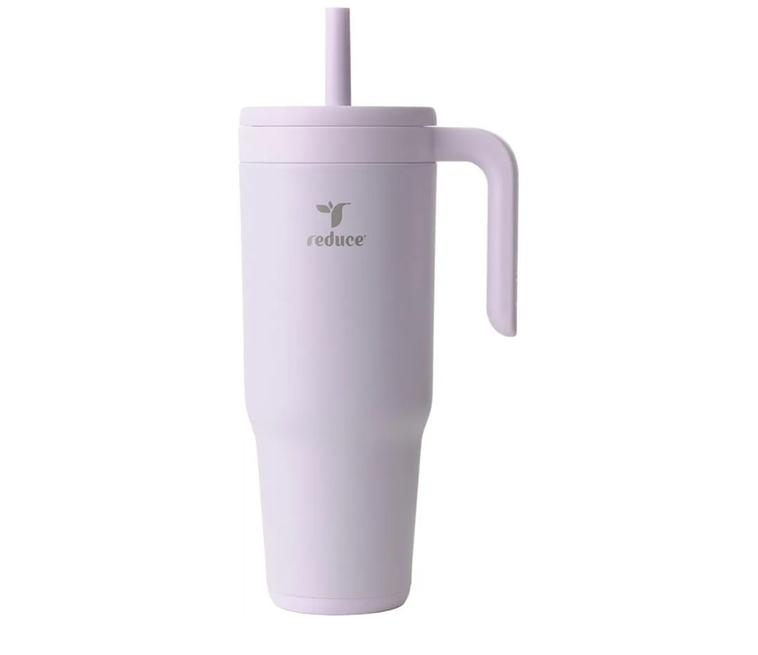 REDUCE Chiller Vacuum Insulated 40 oz Tumbler with Spill-Proof Silicone Straw - Sustainable Tritan Lid with Water Intake Markers - Soft Sit Base Travel Mug - Dishwasher Safe - Gentle Lavender