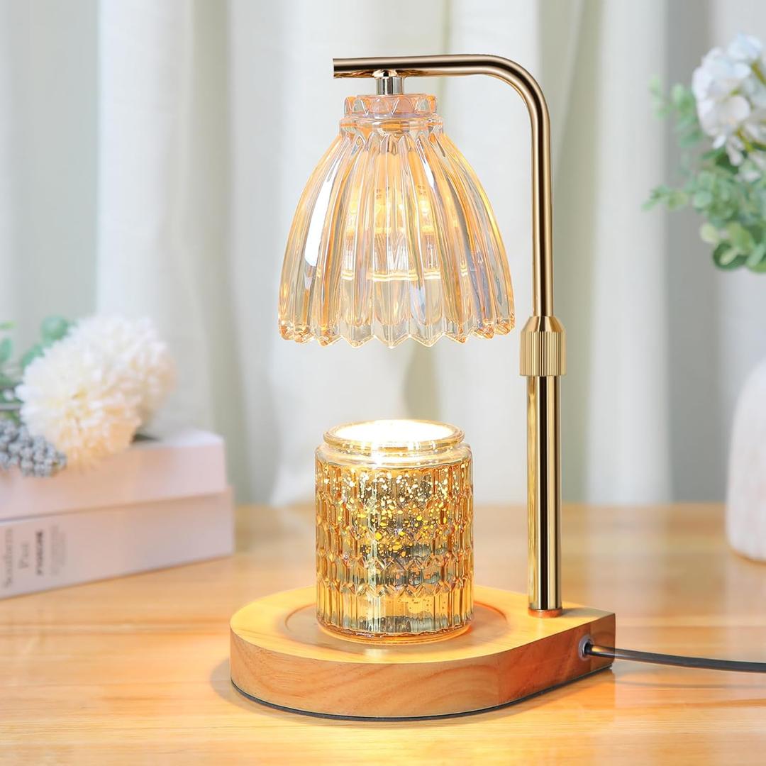 Candle Warmer Lamp with Timer, Electric Candle Lamp with 2 Bulbs Adjustable Height Dimmable Candle Lamp Warmer for Jar Candles Home Decor Present for Mom Christmas Mother's Day (Natural Wood 1)