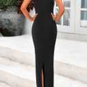 PRETTYGARDEN Women's 2026 Summer Semi Formal Midi Dresses Sleeveless Ruched Bodycon Long Elegant Cocktail Wedding Guest Dress (Black, XXL)