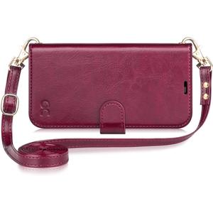 OCASE for iPhone 16 Pro Wallet Case, PU Leather Crossbody Phone Case with Removable Shoulder Strap, Kickstand, RFID Blocking Card Slots, Flip Folio Phone Cover 6.3 Inch 2024, Burgundy