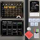 2025 Acrylic Board for Fridge Black Magnetic Calendar for Refrigerator Dry Erase,Weekly and Monthly Planner Magnet Chalkboard Set with 5 Markers, Pen Holder