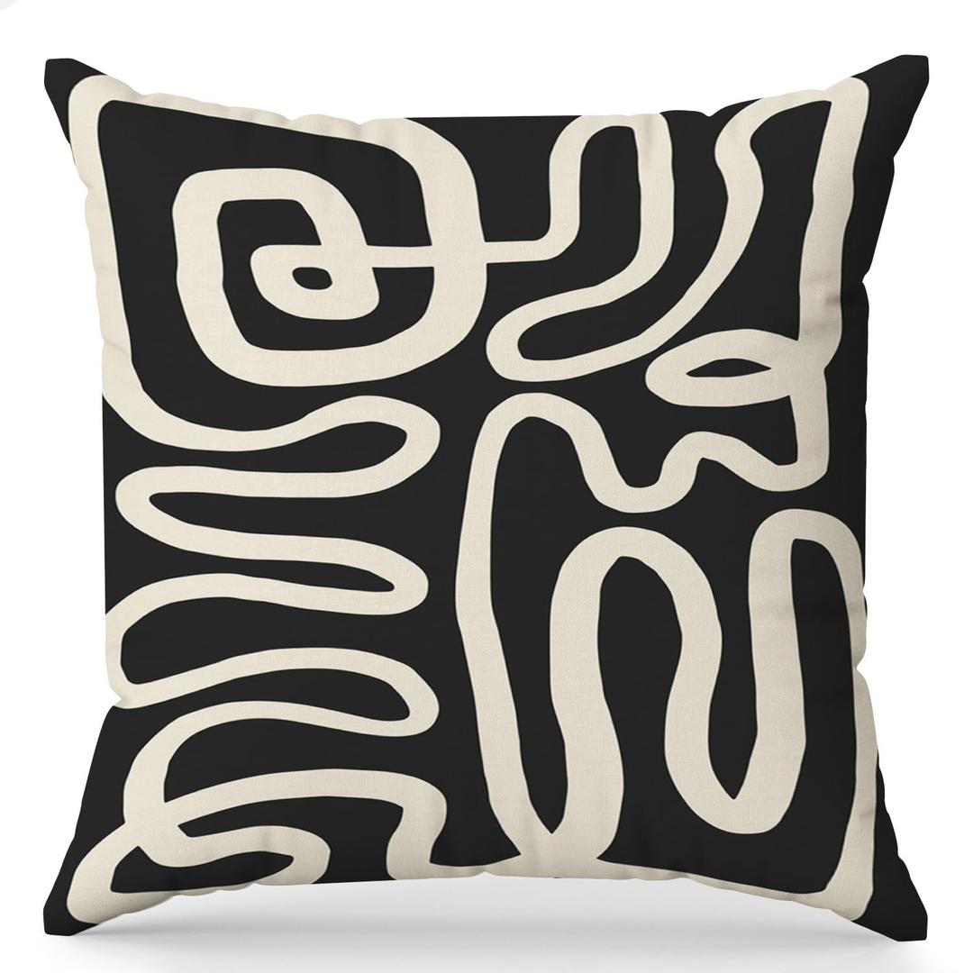 Black and Cream Pillow Cover 18x18, Black and Cream Abstract Decorate Pillow Cover for Living Room Couch Bed Home Bedroom Decor