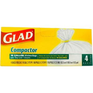 Glad Trash Bags, Compactor Kitchen Garbage Bags - 18 Gallon White Trash Bag - 4 count