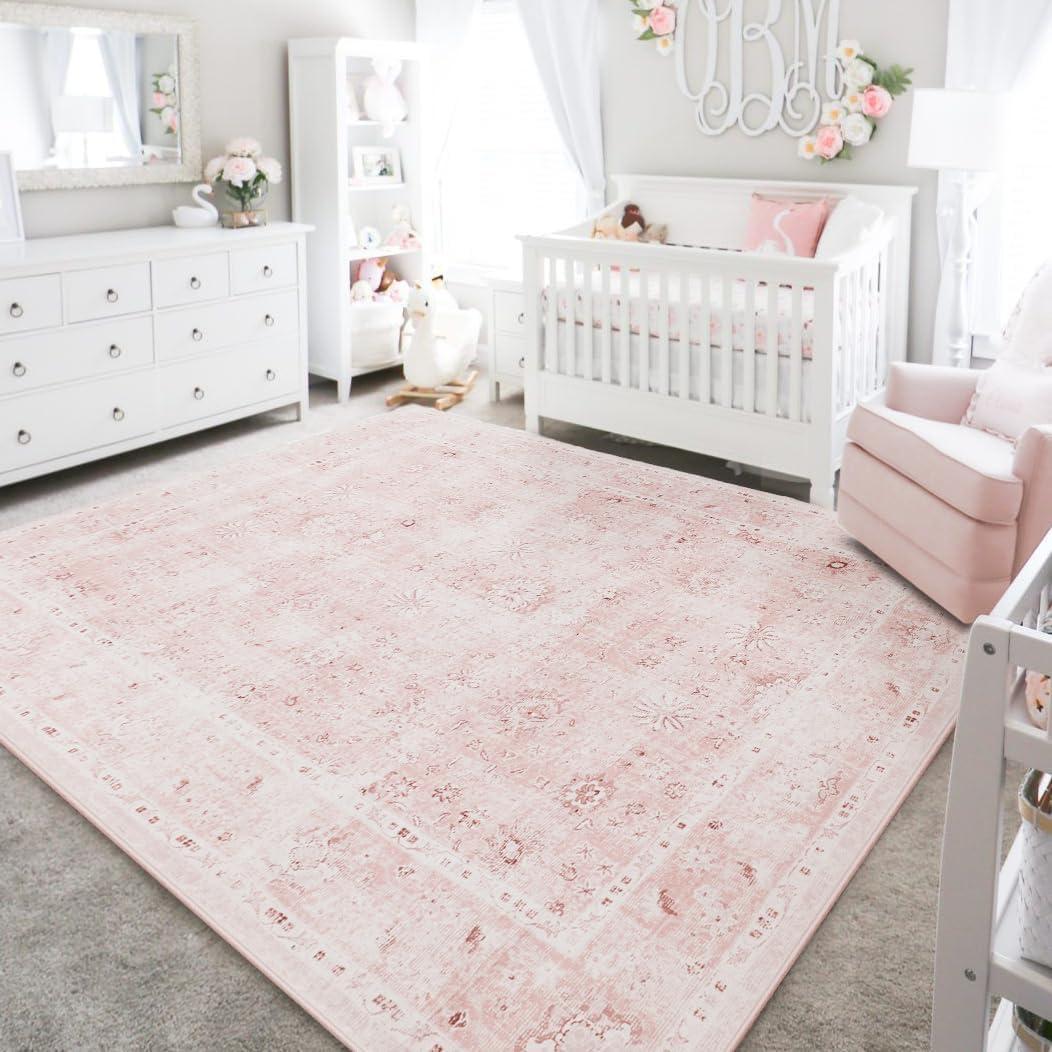 LIMON HOME Area Rugs 8x10 for Living Room,Ultra Soft Non-Slip Large Floral Print Rug for Nursery, Kids, Girls,Ligth Pink Carpet for Bedroom,Dining Room Office