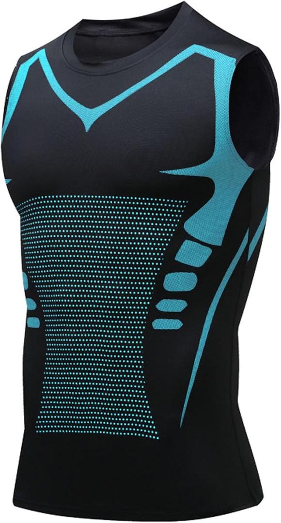 Compression Shirt Men Slimming Body Shaper Vest Crewneck Workout Shirts Tummy Control Undershirts (Black), M