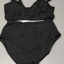 Sexy Ribbed Bikini Set 2 Piece Womens High Waisted V-Cut Cheeky High Leg Tummy Control Longline Swimsuit