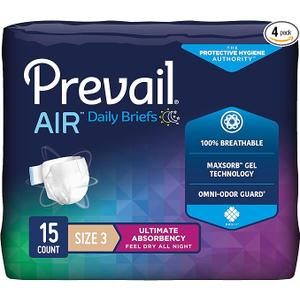 Prevail Breezers 360 Incontinence Briefs, Ultimate Absorbency, Size 3, 15 Count