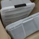 IRIS USA 27 Qt Stackable Plastic Storage Bins with Lids, 2 Pack - BPA-Free, Made in USA - Discreet Organizing Solution, Latches, Durable Nestable Containers, Secure Pull Handle - Clear