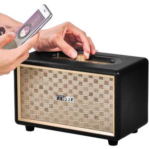 Home Speaker with Premium Audio | Rich Bass, Rotary Dial for Volume Control | Toggle Switch, Wireless Bluetooth & 3.5mm Aux Input for Turntable | Record Player, AC Powered (Upgraded Version) (Black)