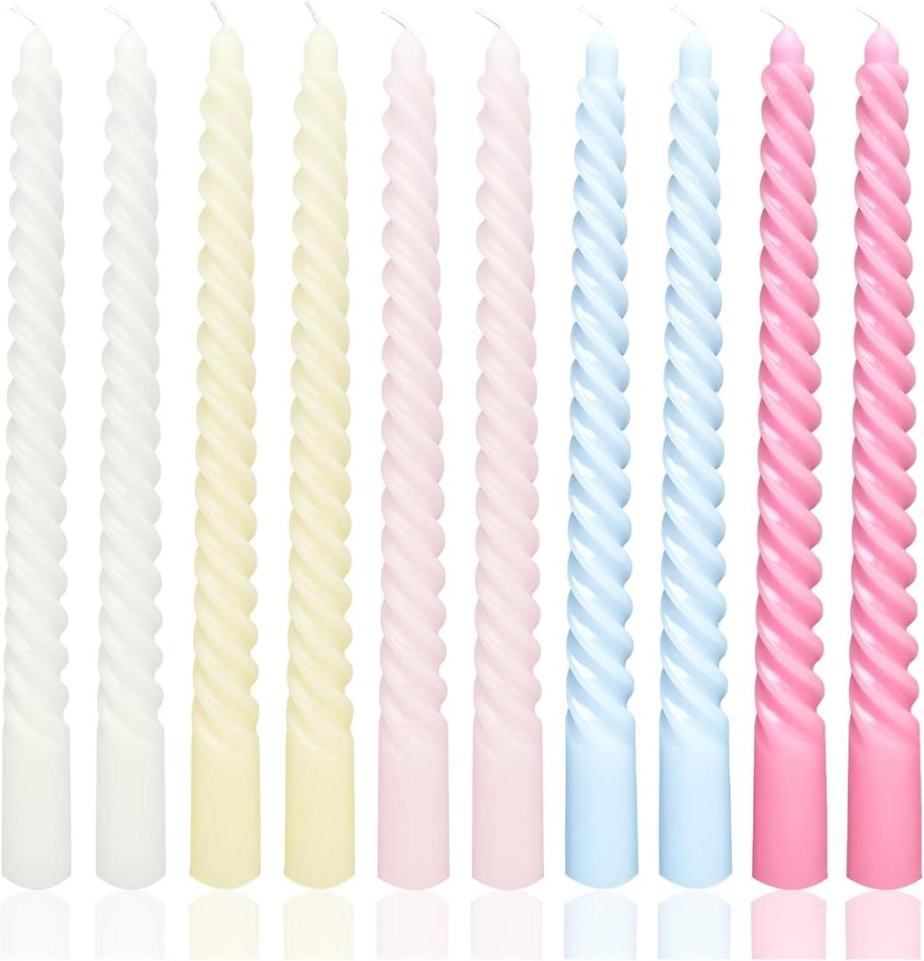 10 Inch Multi-Colored Taper Candle Set, 10 Pack Unscented Dripless Candlesticks for Family Dinner Parties Home Decoration Picnic