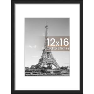 Upsimples 12x16 Picture Frame, Display Pictures 8.5x11 with Mat or 12x16 Without Mat, Wall Hanging Photo Frame, Black, 1 Pack