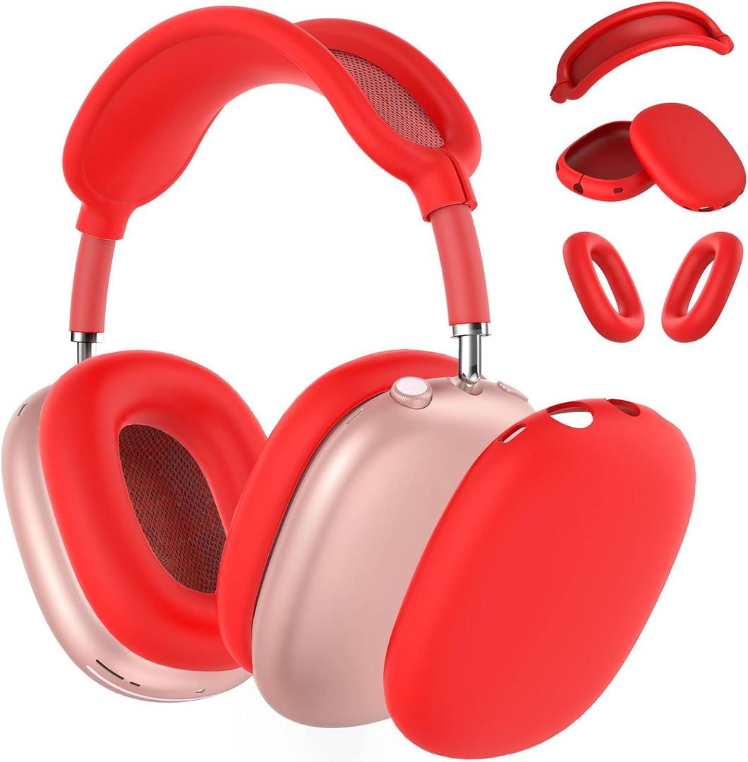 Silicone Case Cover for AirPods Max Headphones, Ear Pad Case/Ear Cups/Headband Cover Accessories for AirPods Max (USB-C/Lightning)(2024/2020), Red (Red-M)