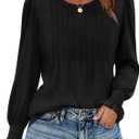 Zeagoo Womens Tops Puff Long Sleeve Shirts Dressy Casual Crew Neck Pleated Summer Fall Work Blouses S-3XL (Large, Black)
