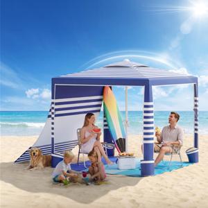 Beach Cabana,8 x 8 ft Large Pop Up Beach Canopy Tent for 6-8 People, UPF 50+ Beach Tent Sun Shelter with Sidewall, Wind Resistant Beach Shade, Reinforced Frame, Portable with Carry Bag