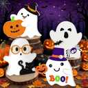 Cute Wooden Halloween Ghost Decor Set of 4 - Spooky Cute Halloween Decorations for Indoor Tiered Tray, Tabletop, Shelf & Mantel