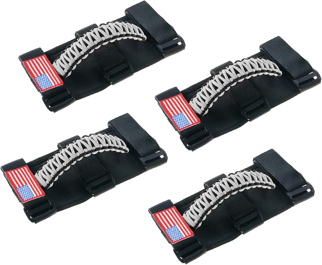 Savadicar 4 x Roll Bar Grab Handles with USA Flag, Grip Handle for Jeep Wrangler CJ YJ TJ JK JKU JL JLU & Gladiator JT 1955-2023, Interior Accessories, White