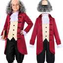 Gorkonpy Benjamin Franklin Costume Kids Boys Colonial Founding Father Ben Franklin Costume Kids (5-7 Years, Dark Red) Medium