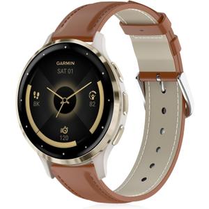 Leather Watch Bands Compatible with Garmin Venu 2S/Vivoactive 4S/Venu 3S/Vivomove 3S, 18mm Soft Genuine Leather Replacement Wristband for Garmin Forerunner 265S/255S/255S Music Women Men