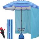 HOMEDEMO 8FT Large Beach Umbrella with Weight Bag & Sand Anchor, Outdoor Umbrellas with Adjustable Aluminum Pole and Table, Heavy Duty Windproof & UPF 50+