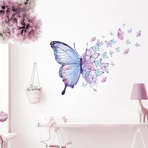 Gorgeous Blue Purple Butterflies Wall Stickers Art Wall Decals | Removable Vinyl Peel and Stick Butterfly for Living Room Bedroom Kids Room Nursery Playroom Home Decor, 23.6" x 18.5" / 60 cm x 47 cm