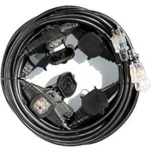 50FT 12 Gauge SJTW Power Extension Cord 3 Prong, 5-15R Male Plug to Female Connector, 6 Outlet, Multiple Evenly-Spaced Plug, Suitable for Stage Setting or Outdoor, UL Certified