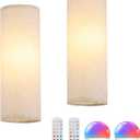 Adhesive Battery Operated Wall Sconce Set of 2, 5000 mAh Battery Rechargeable Bulb with 12 RGB Colors, Stick on Wall Sconce No Drill Wall Lights, Linen