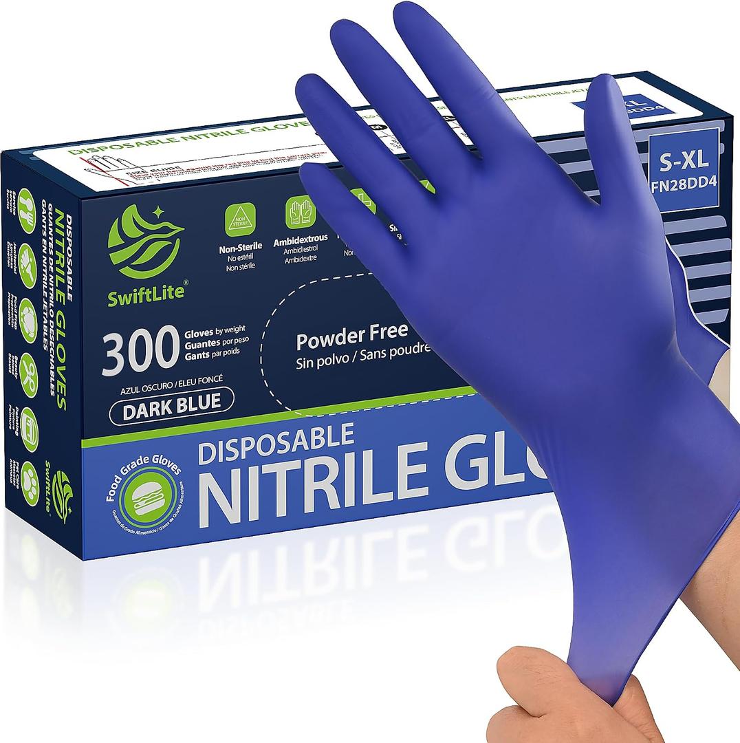 SWIFTLITE Disposable Nitrile Gloves, Food Safe, Latex-Free Powder-Free, Kitchen Rubber Gloves for Cooking and Cleaning, Large