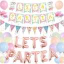 Tea Party Decorations for Women Girls, Lets Par Tea Balloons Hanging Swirl Teapot Garland Latex Balloon Bunting Decor, Floral Wonderland Theme Decoration for Birthday Baby Shower Party Supplies