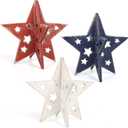COCHIE 6 Inch Labor Day Decorations Wooden Stars Set, Vintage 3D Star Memorial Day Tiered Tray Decor, 4th of July Red White Blue Patriotic Decoration for Home Table Desk Door Shelf (Cutout Retro)
