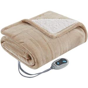 Beautyrest Wearable Electric Poncho Wrap Blanket, Ultra Soft Sherpa & Berber Fleece Heated Throw with Low EMF, UL Certified & OEKO-TEX, 3 Heat Settings & 2 Hour Auto Shutoff, Gift-Ready, 50"x64",Tan