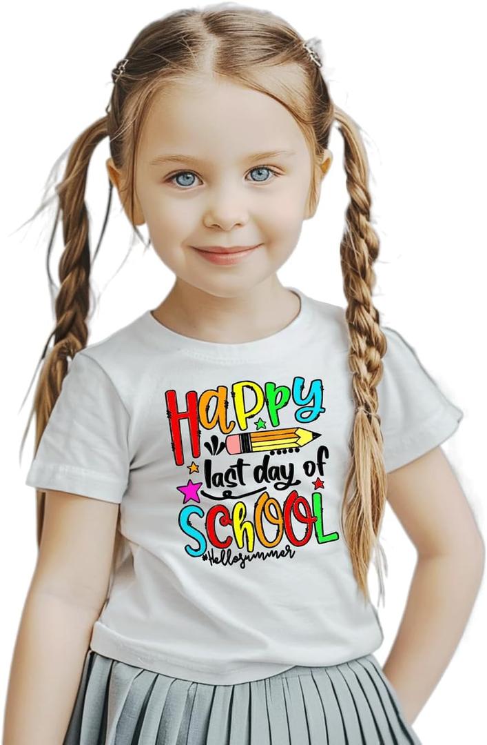 hrcfbk Kids Toddler Little Boys Girls Last Day of School T-Shirt End of School Year Summer Holiday Shirt (White)
