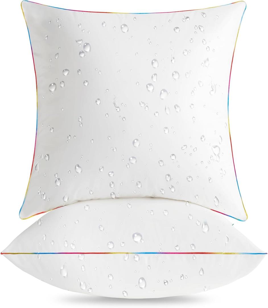LEBO 18 x 18 Outdoor Waterproof Pillow Inserts - TPU Coated, Soft Fluffy Down Alternative Decorative Pillows for Patio Couch Sofa - White, Pack of 2