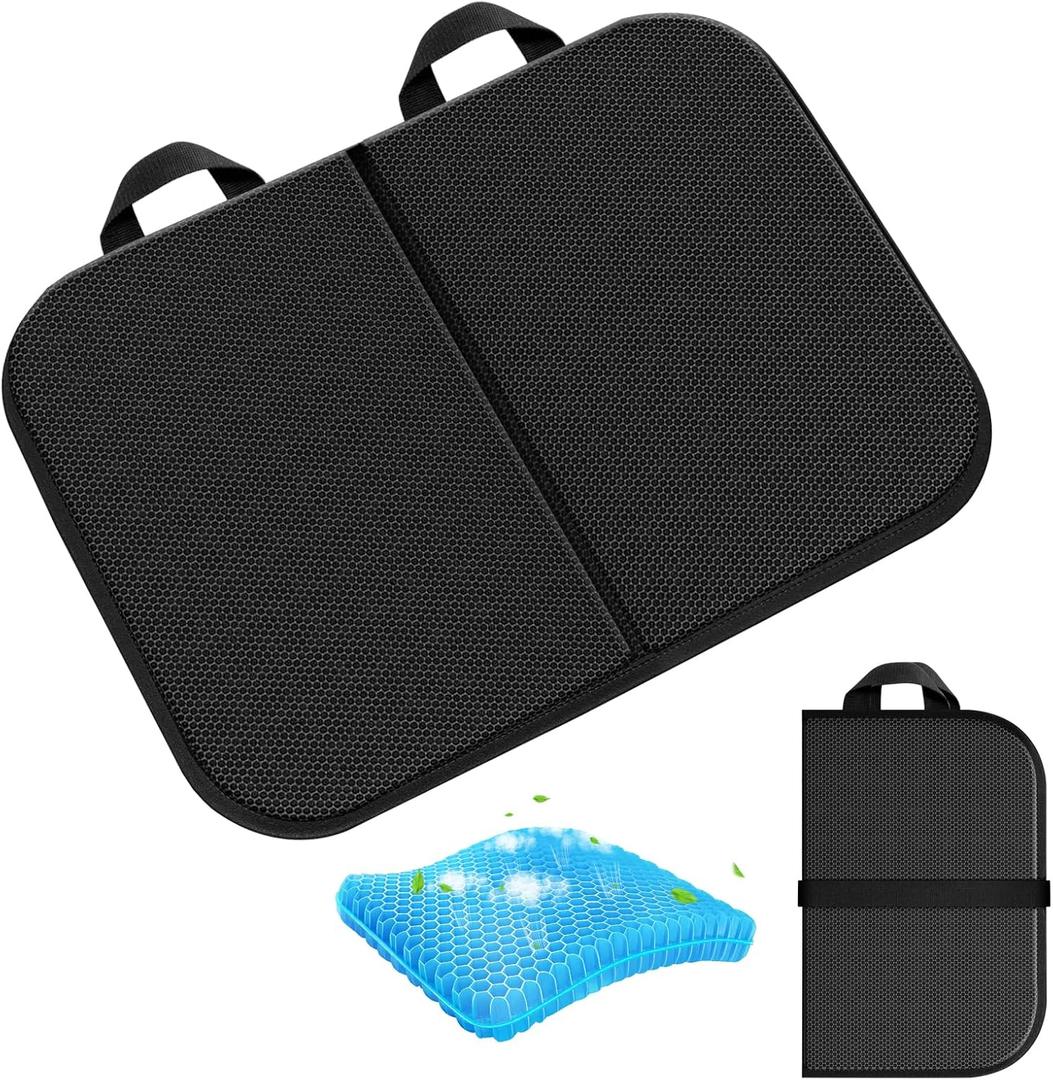 Gel Seat Cushion (16.5" x 12")  Portable & Foldable Travel Cushion for Airplane, Stadium, Camping, Movies, & Garden  Relieves Sedentary Pain, Supports Long Sitting Periods (Black)