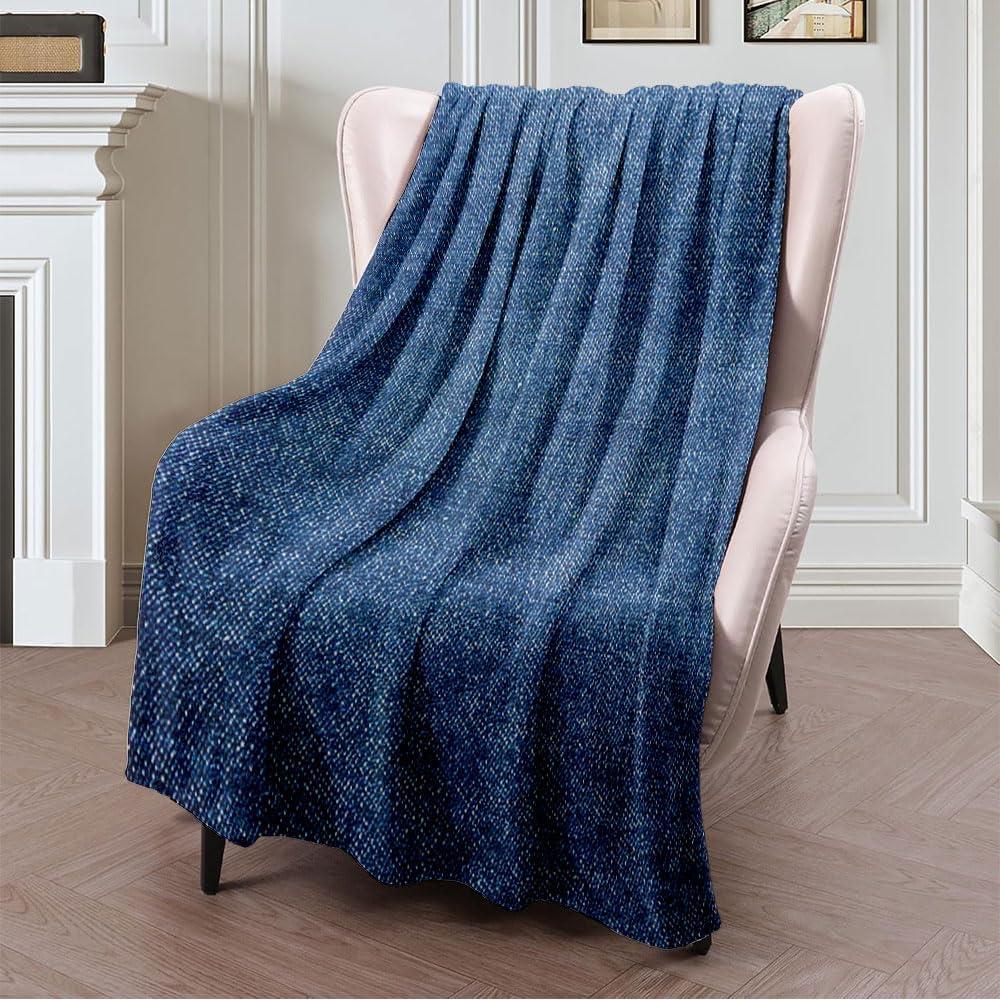 Soft Throw Blanket for Couch, Fuzzy Blankets for Bed Sofa, Old Garment Denim Textured Texture Color Textile Indigo Vintage Canvas Style Pants Textures Cotton Flannel Blanket Gifts for Women Men, 40x50