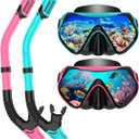 Snorkeling Gear for Adults, Dry-Top Snorkel Set Scuba Diving mask, 180Panoramic Wide View Professional Snorkeling Gear Breathing Freely Snorkel Mask (Pink+Green)