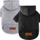 2 Pack Dog Hoodie Warm Hood Dog Sweater Cold Weather Small Dogs Sweatshirt Comfort Pet Clothes for Small Medium Dogs with Pockets Cats Chihuahua Clothes for Male Female Girl Boy Sporty Daily Wear (XXS (Back: 5.9",Chest: 10.6", 0.8-1.8lbs), Black+Grey)