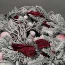 Pre-lit Snow Christmas Wreath with Red Balls,Berries and Bows,24 Inch 50 Battery Operated LED Lights,Holiday Decoration for Front Door Outdoor