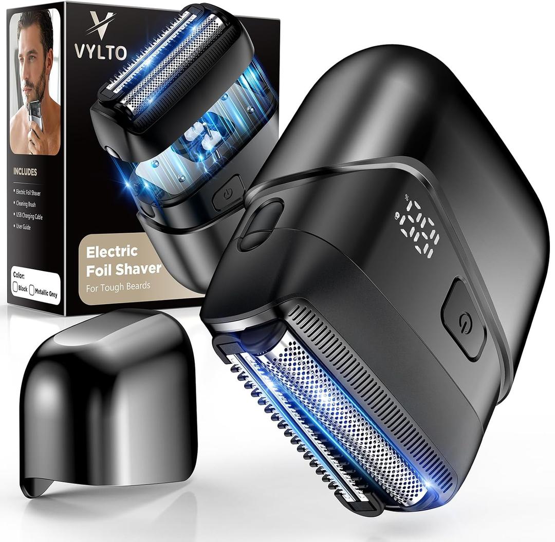 Electric Foil Shavers for Men- New Version Mini Electric Razor with 3D Floating Heads & Precision Blades, Portable Cordless Electric Shaver IPX7 Waterproof, LED Display & Fast Charge, Black