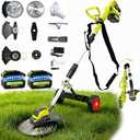 3-in-1 Cordless Weed Wacker with Wheels, 12-Inch Weed Eater Battery Powered Brush Cutter, 2x4.0Ah Batteries, LCD Display, Grass Trimmer Stringless Weed Trimmer Lawn Mower Edger