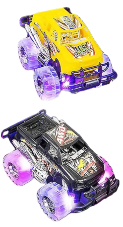 Light-Up Monster Truck Toys (2-Pack)  Push-&-Go Cars with Glowing Wheels  Birthday Gift for Toddlers, Boys & Girls Ages 3+  Durable Friction-Powered Trucks  Batteries Included