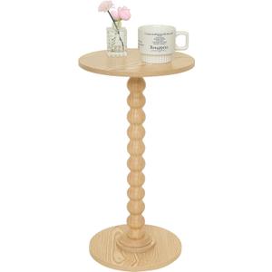 Fultyle Round Side Table, Small Drink Table for Small Spaces, Modern Accent End Table with Solid Wood Leg for Living Room, Bedroom, Corners, and Office (Natural)