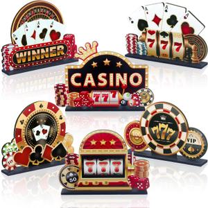 6PCS Casino Theme Wooden Centerpiece for Tables Las Vegas Party Decorations