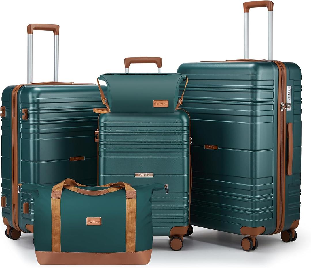 Luggage Sets with spinner wheels, PC+ABS Hard Shell Travel Luggage,Lightweight Carry-on suitcases with TSA Lock,YKK Zippers (Dark Green, 5 piece sets(20/24/28/DB/TB))