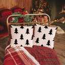 Christmas Pillow Covers 18x18 inch Set of 2 Beige Black Winter Xmas Trees Throw Pillows Farmhouse Decor Holiday Outdoor Cushion Cover Case for Couch Sofa 45