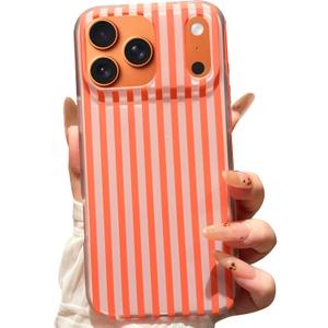 for iPhone 17 Pro Max Case Striped Phone Cases Cute Women Girly Trendy Shockproof Slim Soft TPU and Hard PC Protective Cover Orange