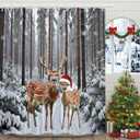 JAWO Winter Shower Curtain Snow Forest Woodland Deer Rustic Farmhouse Wildlife Cabin Nature Scenery Waterproof Polyester Fabric Christmas Shower Curtains 72x72 Inch (Grey)