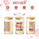 Birthday Gifts for Wife, Funny Glass Cups for Wife from Husband, 16 oz Glass Drinking Cup with Lids and Straws, Anniversary Retirement Valentines Day Gift for Wifey (Best)