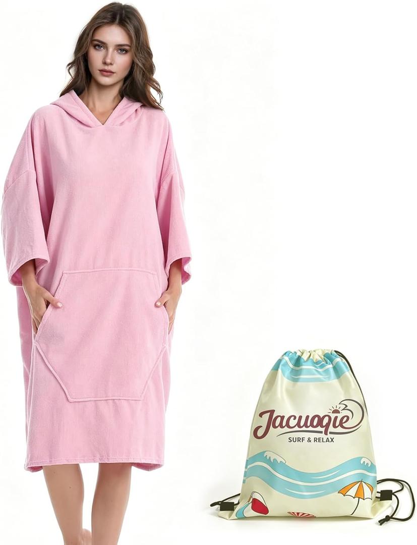 JACUQIE Hooded Surf Poncho Towel, Quick Dry Changing Robe for Adults, X-Large