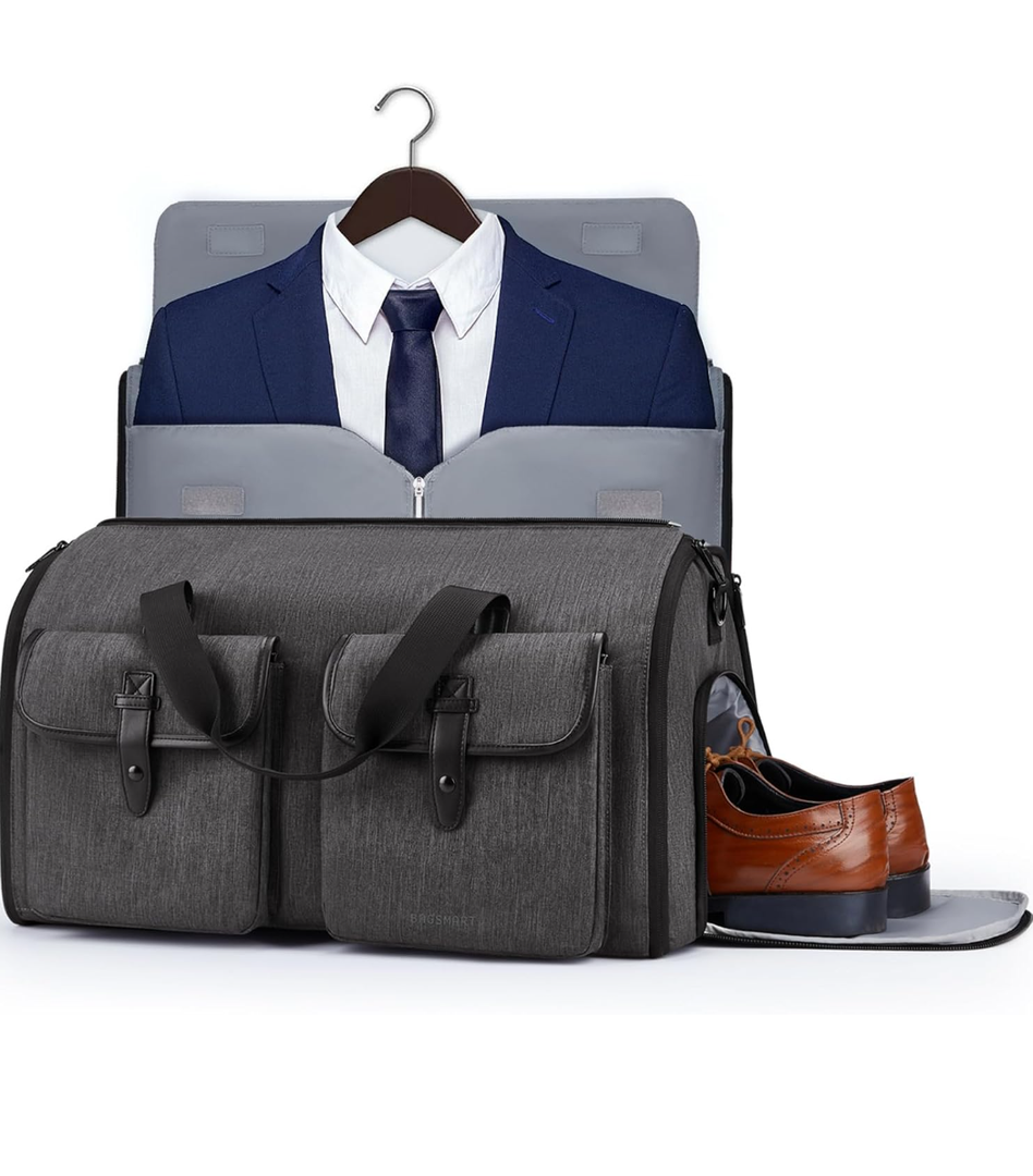 BAGSMART Garment Bags for Travel, Convertible Garment Duffle Bag Suit Bags for Men Women, 2 in 1 Garment Bags for Hanging Clothes, Carry On Duffle Bag with Shoe Compartment, Black