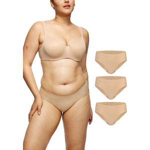 LEAKPROOF2.0 Seamless Bikini Period Underwear for Women | Period Panties Holds 6 Tampons | Incontinence Leak Proof Underwear (2XL/3XL,3-Beige)